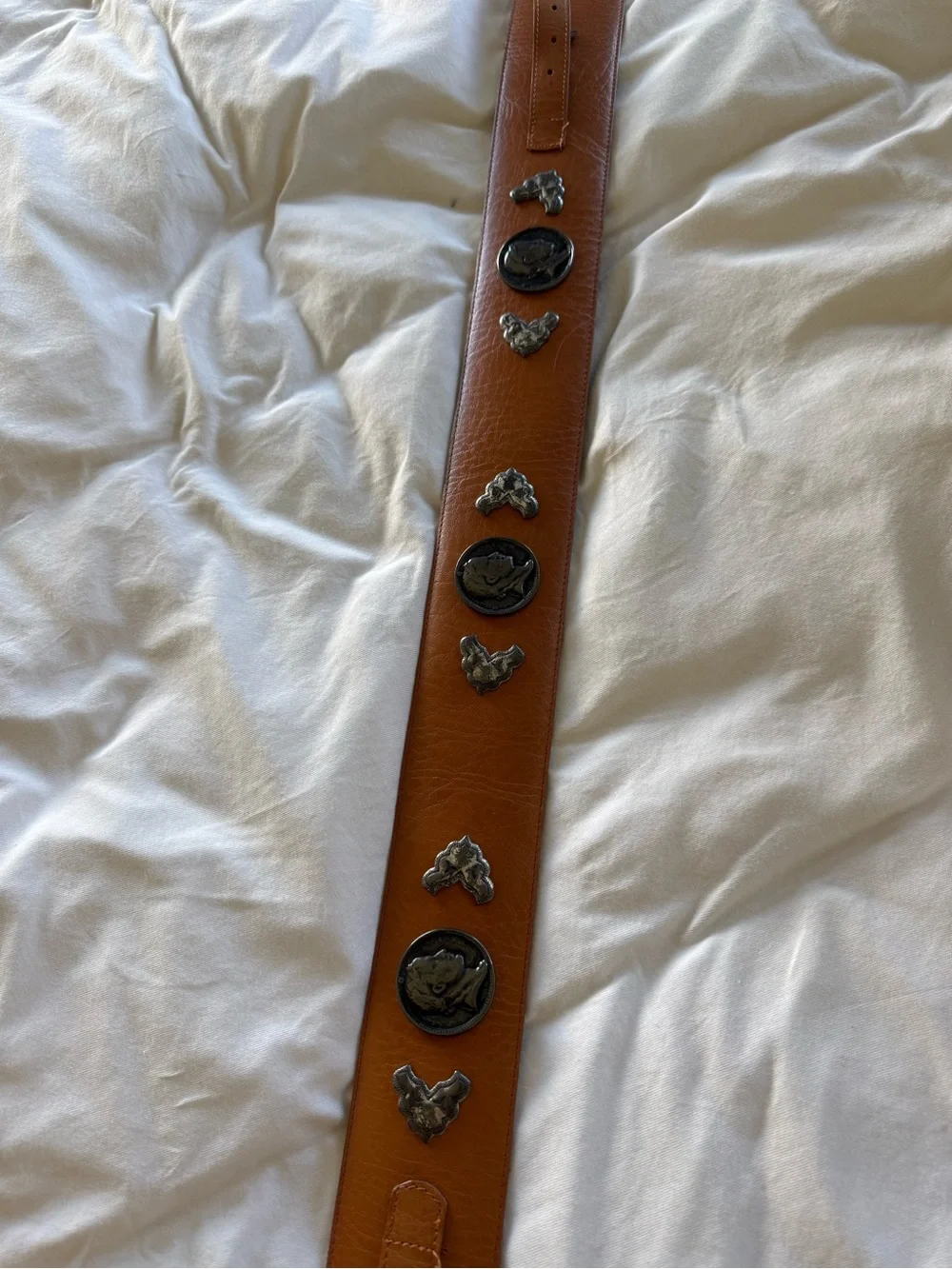 Leather Western-Style Brown Women's Belt with Metal Conchos